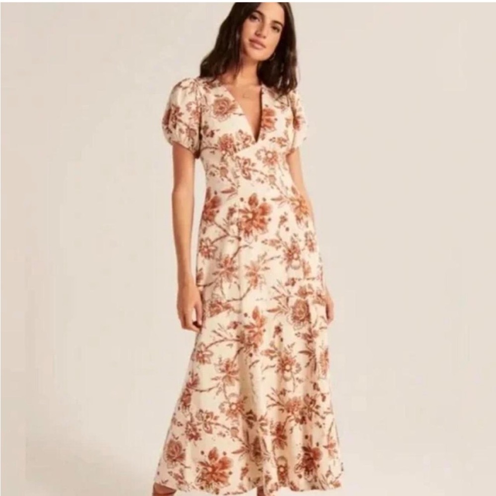 Abercrombie & Fitch Brown Floral Midi Dress Size XL